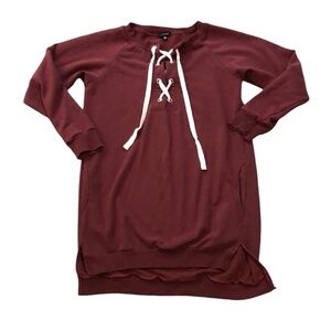 Ellie & Kate Womens Sweatshirt Dress Sz XL Burgundy Ties High Low Comfy Cozy